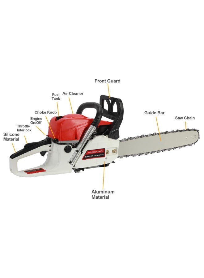 ZLH HITY 58CC Gas Chainsaw 20 Inch Chain Saw with 2-Stroke Engine, Powerful Petrol Handheld Quick Start Technology Gas Powered Chainsaw for Forest, Garden and Farm Tree & Wood Cutting Use - Image 4
